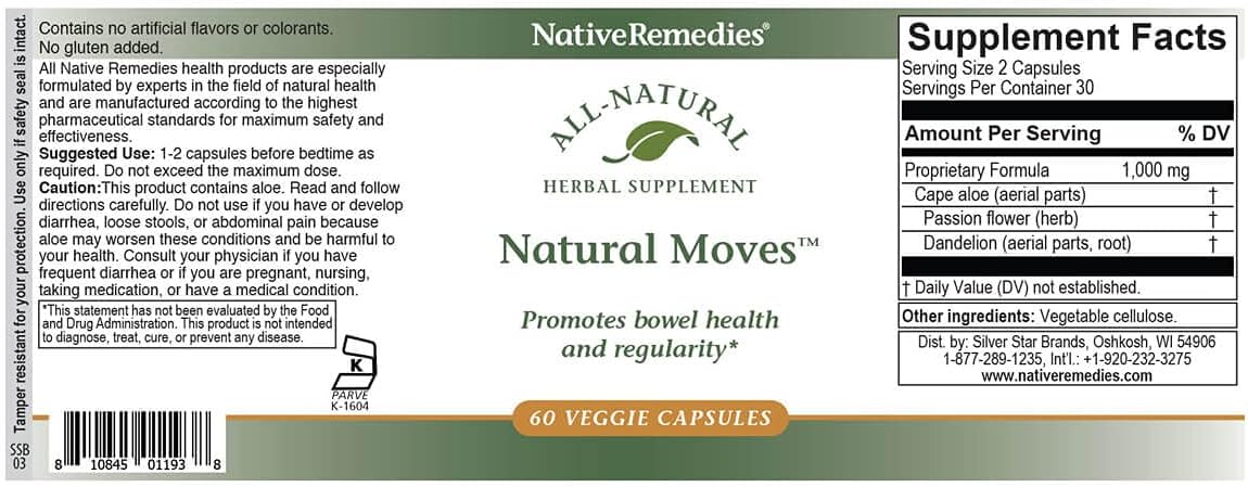 NativeRemedies Natural Moves - All Natural Herbal Supplement Promotes Bowel Health and Regularity as Related to Constipation - 60 Veggie Caps
