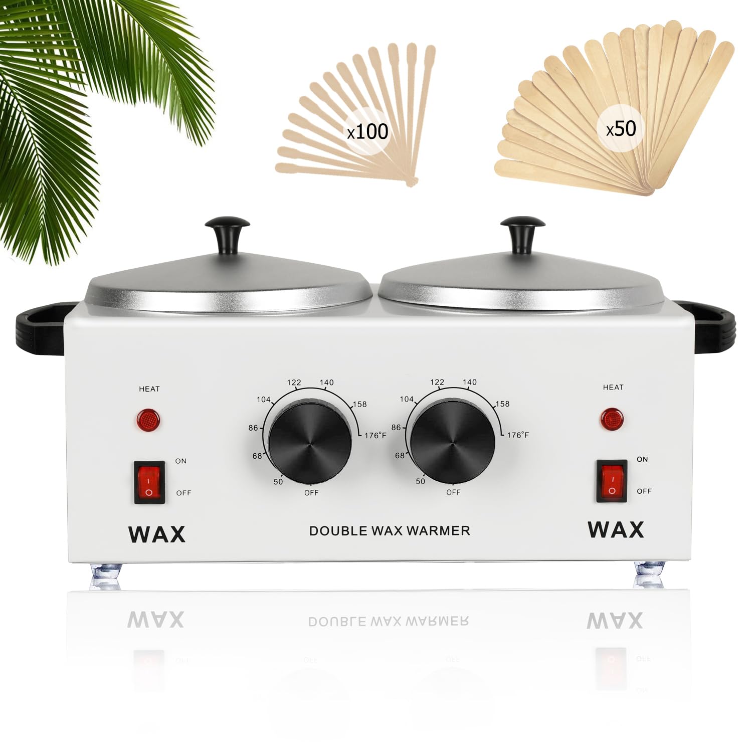 Professional Dual Wax Warmer For Hair Removal, Double Electric Wax Heater Machine With 150Pcs Wax Sticks-Waxpots With Adjustable Fahrenheit Dial For Facial Skin Body Spa Salon Equipment