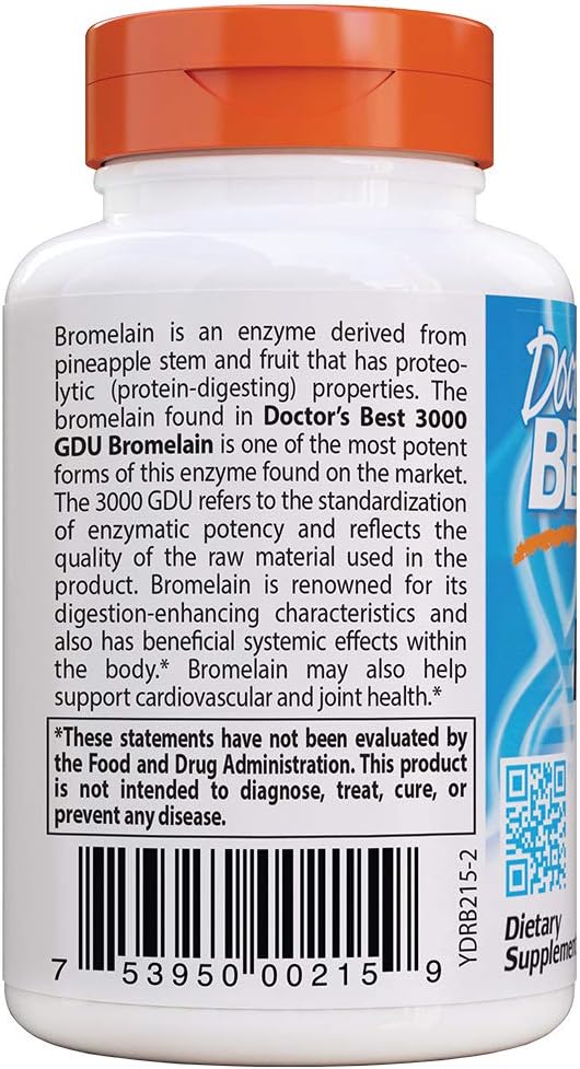 Doctor's Best 3000 GDU Bromelain Proteolytic Digestive Enzymes Supplements, Supports Healthy Digestion, Joint Health, Nutrient Absorption, 500 mg,Capsule, 90 Count(Pack of 1)