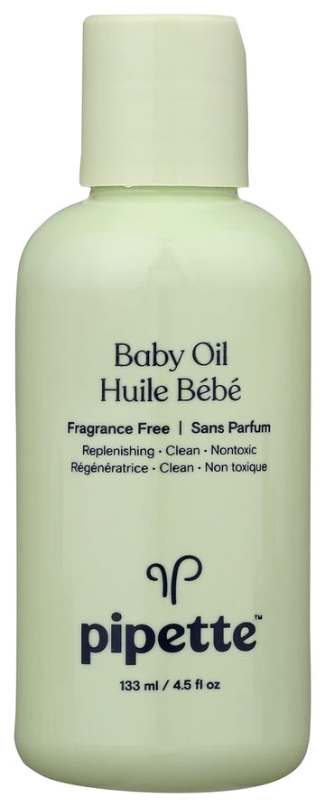 Pipette Baby Oil, Moisturize Baby Skin with Vitamin E and Fragrance Free with Renewable Plant-Derived Squalane, 4.5 Fl Oz