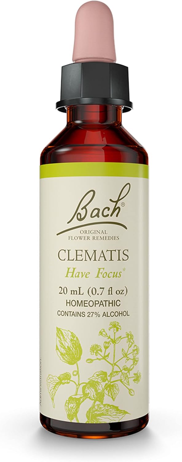 Bach Original Flower Remedies, Clematis for Focus and Concentration, Natural Homeopathic Flower Essence, Holistic Wellness and Stress Relief, Vegan, 20mL Dropper