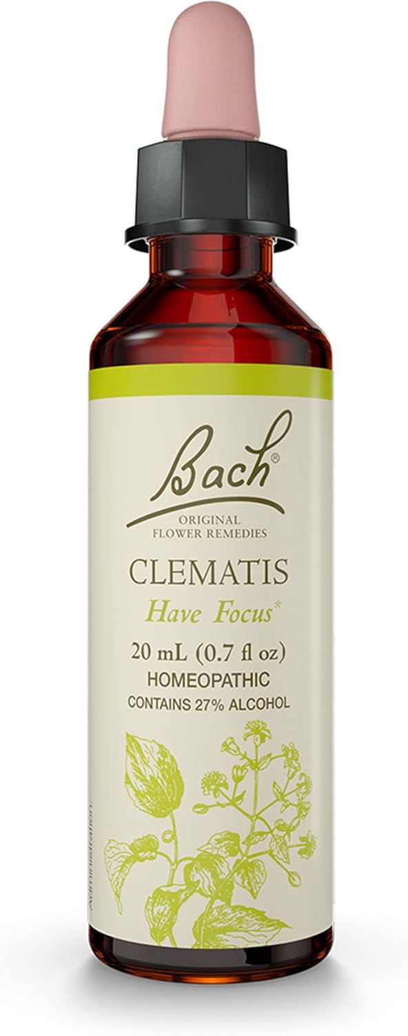 Bach Original Flower Remedies, Clematis For Focus And Concentration, Natural Homeopathic Flower Essence, Holistic Wellness And Stress Relief, Vegan, 20Ml Dropper