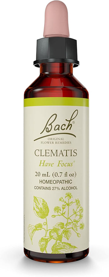 Bach Original Flower Remedies, Clematis For Focus And Concentration, Natural Homeopathic Flower Essence, Holistic Wellness And Stress Relief, Vegan, 20Ml Dropper
