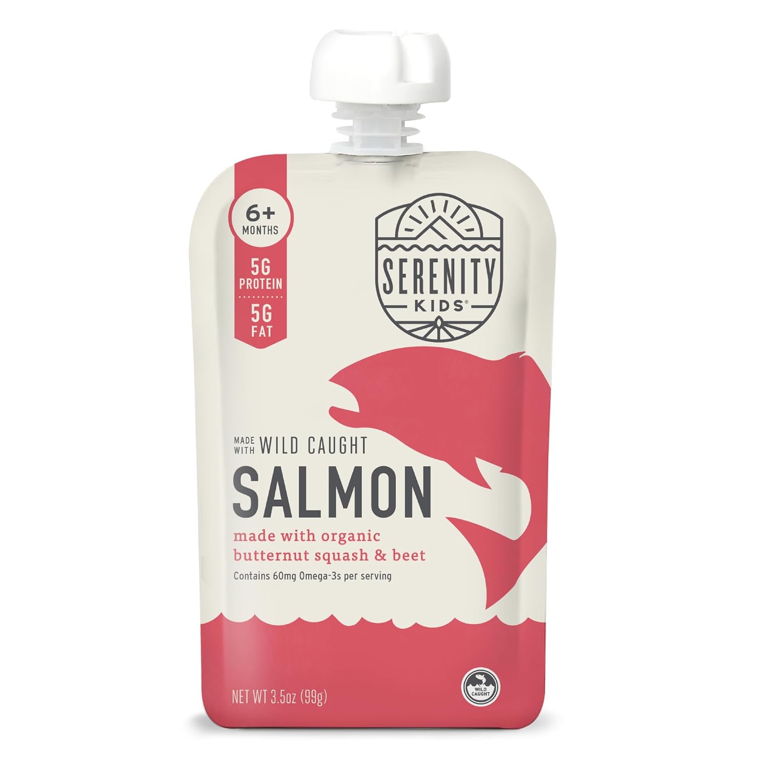 Serenity Kids 6+ Months Baby Food Pouches Puree Made With Ethically Sourced Meats & Organic Veggies | 3.5 Ounce Bpa-Free Pouch | Wild Caught Salmon, Butternut Squash, Beet | 1 Count