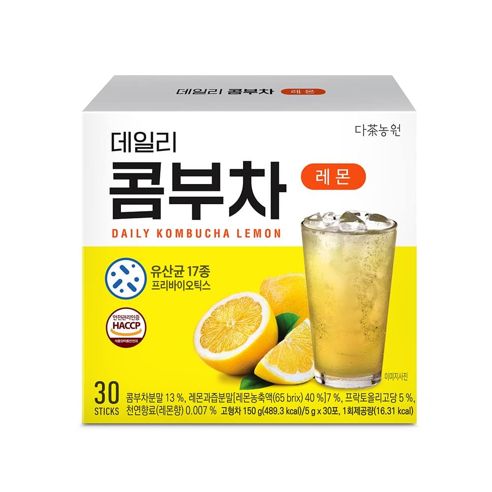 Kayfood-Kombucha-Lemon-Garden-Daily 30 Sticks Zero Sugar, Diet, Gut Healthy Sparkling Beverage, Fermented Korean Drinks For Iced Tea Hot Tea, Workout Tea 5.29Oz (150G)