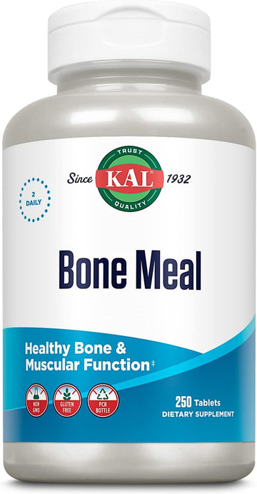 Kal Bone Meal Tablets, Calcium Supplement W/Magnesium, Vitamin D3 And K, Bone Health, Muscle And Nerve Function Support, Rapid Disintegration, Gluten Free, Non-Gmo, 60-Day Guarantee, 125 Serv, 250Ct