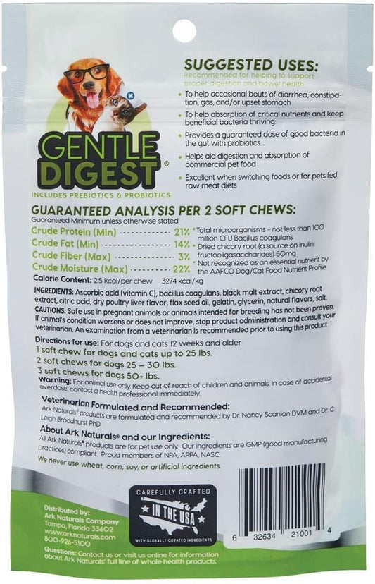 Ark Naturals Gentle Digest Soft Chews Bundle Pack, Vet Recommended Dog and Cat Prebiotics and Probiotics, Digestive and Immune System Support, 2 Pack