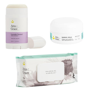 Attn: Grace Care Kit (Lavender): Aluminum-Free Deodorant, Barrier Cream, And Flushable Wet Wipes For Women (60 Ct) | Cleanse And Refresh With Aloe Vera And Coconut Oil/Soft & Natural Ingredients