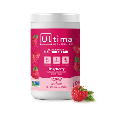 Ultima Replenisher Daily Electrolyte Drink Mix ? Raspberry, 90 Servings ? Hydration Powder with 6 Key Electrolytes & Trace Minerals ? Keto Friendly, Vegan, Non-GMO & Sugar-Free Electrolyte Powder