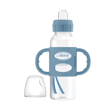 Dr. Brown'S Milestones Narrow Sippy Bottle With 100% Silicone Handles,Easy-Grip Bottle With Soft Sippy Spout,8Oz/250Ml,Bpa Free,Light-Blue,6M+