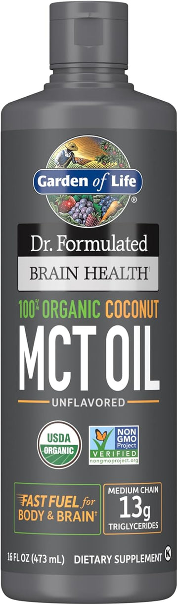 Garden Of Life Dr. Formulated Brain Health 100% Organic Coconut Mct Oil  Unflavored, 13G Mcts, Keto & Paleo Diet Friendly Body & Brain Fuel, Certified Non-Gmo Vegan & Gluten Free, Hexane-Free