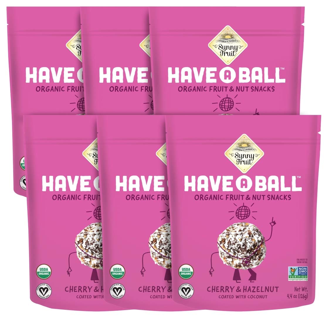 Sunny Fruit 100% Raw Fruit & Nut Snacks, Cherry & Hazelnut, 6-Pack (9 Balls Per Bag) | Healthy, Convenient, On-The-Go Energy Balls | Organic, Vegan, Gluten-Free, Kosher, No Added Sugar