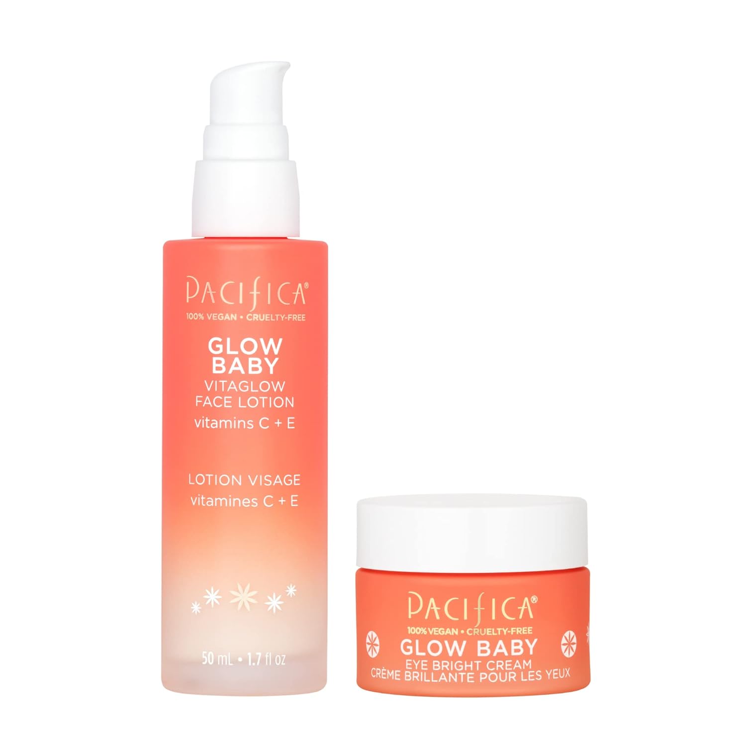 Pacifica Beauty Glow Baby Vitaglow Face Lotion & Eye Bright Eye Cream Set, Skincare, Moisturizer, Brightener, Vitamin C, Caffeine, Hyaluronic Acid, Face Care, Vegan, 2.7 Fl Oz And 0.5 Fl Oz (Set Of 2)