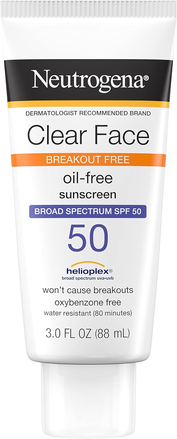 Neutrogena Face Sunscreen, Broad Spectrum Spf 50 Clear Face, Breakout Free Lotion, Fragrance- & Oxybenzone-Free, Non-Comedogenic, 3 Fl. Oz