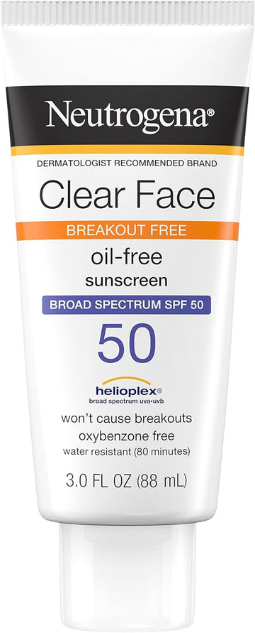 Neutrogena Face Sunscreen, Broad Spectrum Spf 50 Clear Face, Breakout Free Lotion, Fragrance- & Oxybenzone-Free, Non-Comedogenic, 3 Fl. Oz