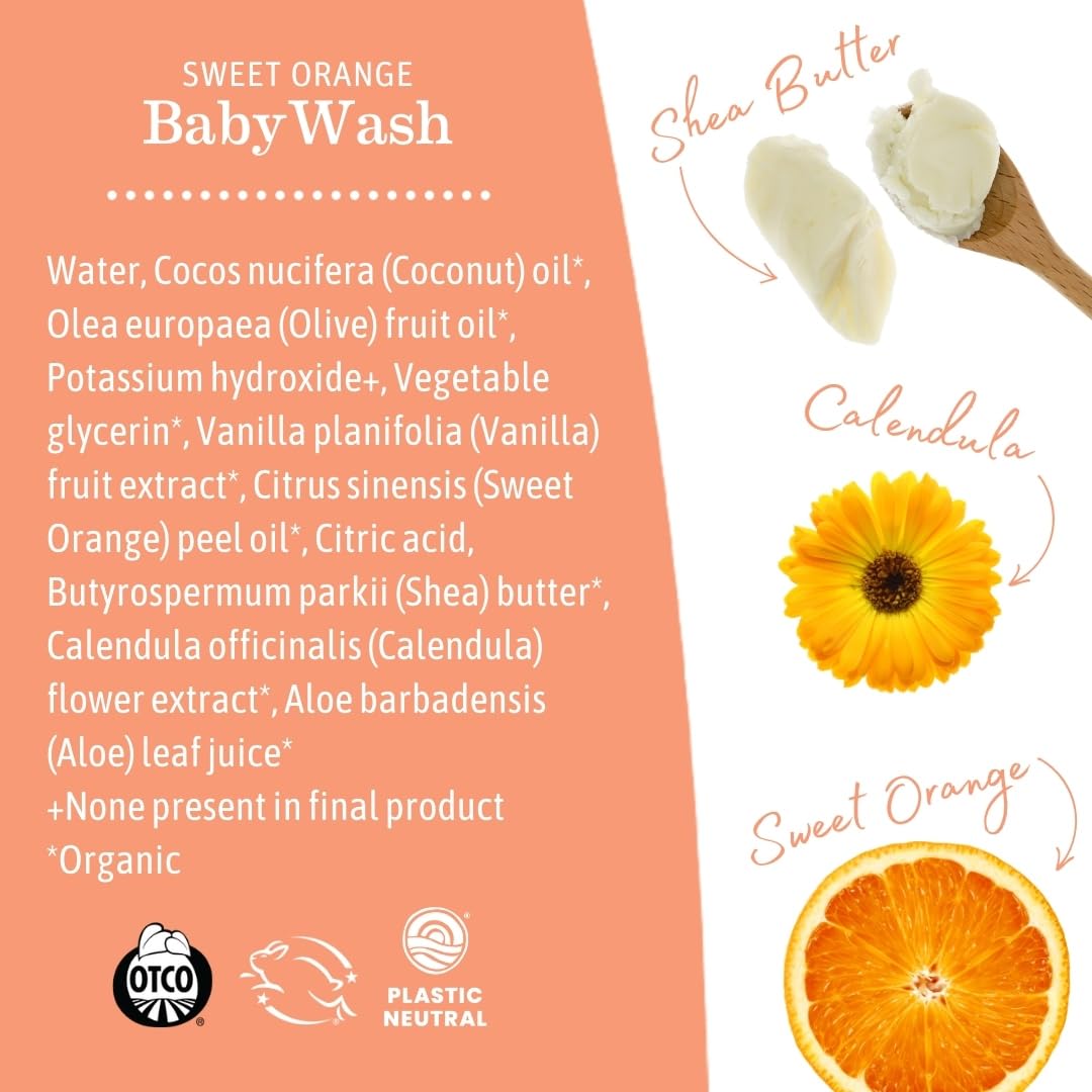 Earth Mama Sweet Orange Baby Liquid Wash Foaming Hand Soap, Organic All Purpose Body Wash for Sensitive Skin, Castile Soap with Coconut Oil, Shea Butter, Calendula, & Aloe, 5.3 fl oz : Baby Bathing Body Washes : Beauty & Personal Care