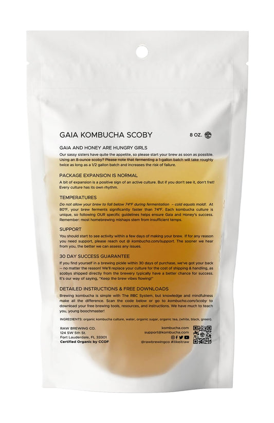 Kombucha.Com Certified Organic Kombucha Scoby (Gaia) + Super Strong Starter Liquid. 8 Oz. Makes 1/2 Or 1 Gallon. Includes Free Kombucha.Com Organic Mixed Tea Blend Sample