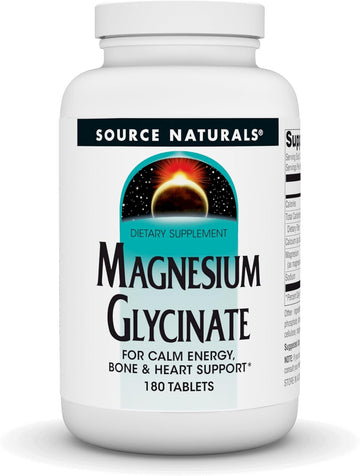 Source Naturals Magnesium Glycinate, For Calm Energy, Bone & Heart Support*, 200 Mg Per Serving - 180 Tablets