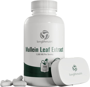 Mullein Leaf 1500Mg | 200 Vegetarian Capsules | 10:1 Extract 3000 Mg Strength | Verbascum Thapsus Pure Natural Powder | Non-Gmo Gluten Free | Made In Usa Vitamin | Herbal Supplement