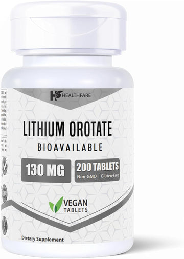 Lithium Orotate 130Mg | 200 Tablets | High Bioavailability | Gluten-Free | Non-Gmo