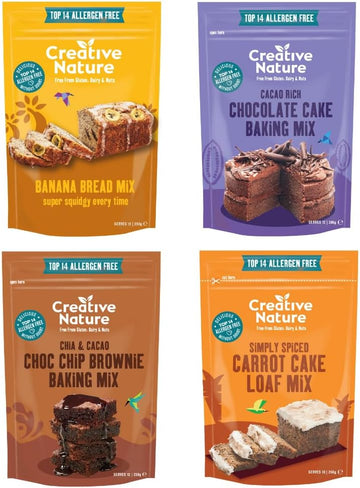 Gluten Free Cake Mix | Creative Nature Vegan Carrot Cake Mix + Banana Bread Mix | Nut Free, Dairy Free Baking Mixes | Top 14 Allergen Free | 2 Pack
