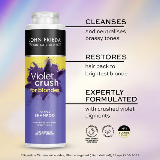 John Frieda Violet Crush Purple Shampoo 500 Ml, Purple Toning Shampoo For Blonde Hair, Shampoo Value Pack