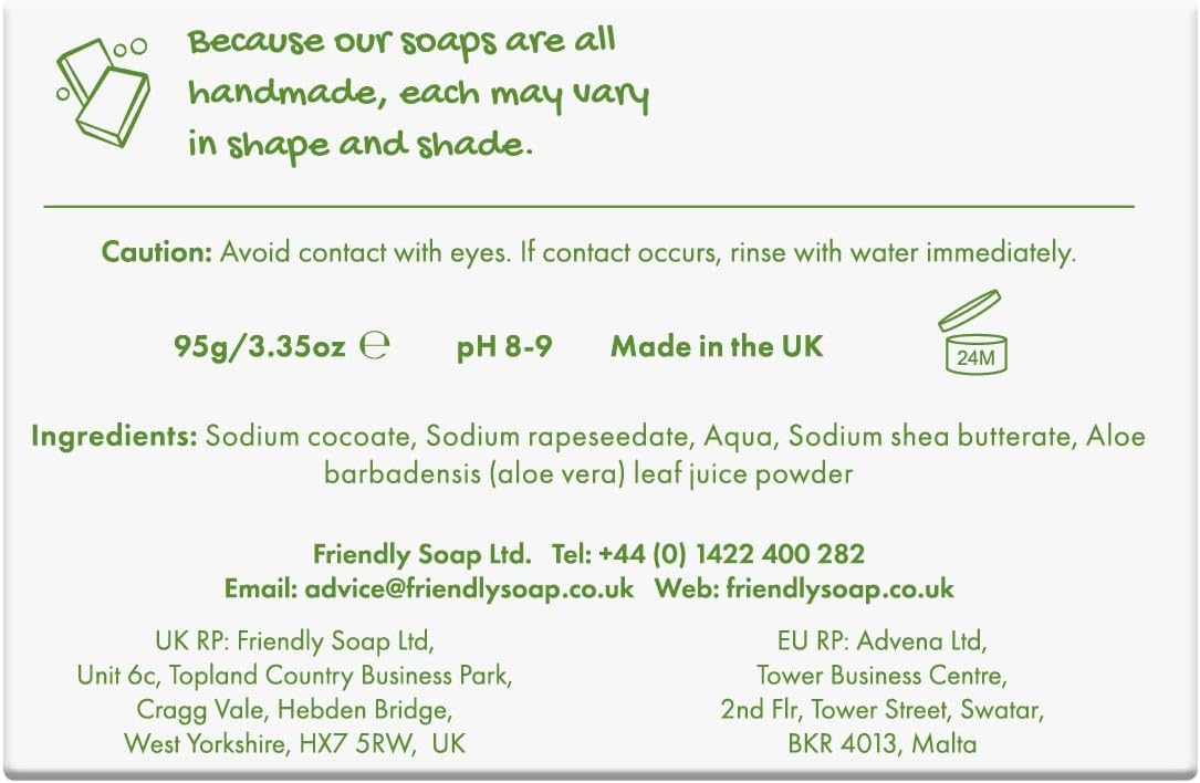 Friendly Soap - Fragrance-Free Aloe Vera Soap (95g), Plant-Based, Cruelty-Free, Made By Hand, No Preservatives or Sulphates, Sustainable : Amazon.co.uk: Beauty