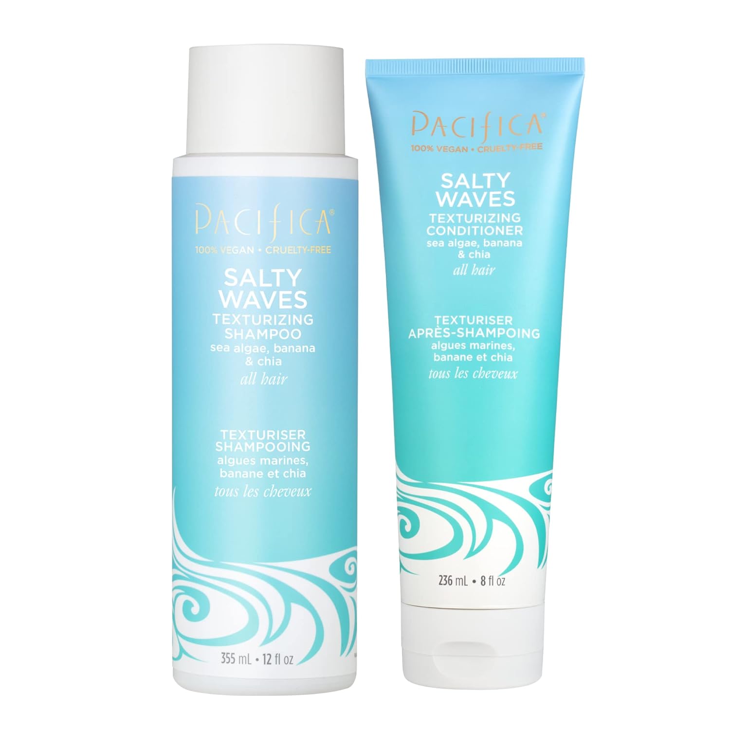 Pacifica Beauty Salty Waves Texturizing Shampoo + Texturizing Conditioner | For All Hair Types | Perfect and Effortless Beach Hair | 100% Vegan & Cruelty Free | Sulfate + Paraben Free