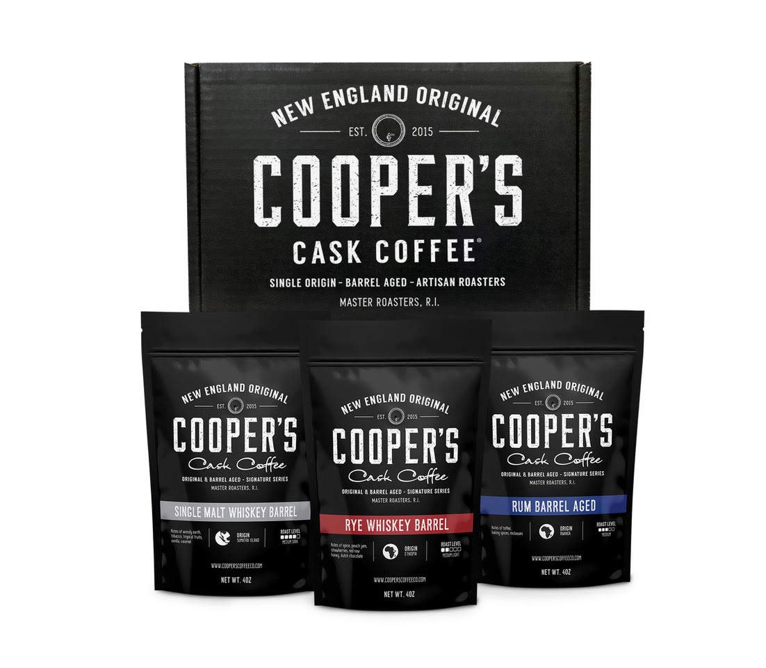 Bourbon Barrel Aged Coffee Whole Bean Set, Single Origin Sumatra Whiskey, Ethiopian Rye, Rwanda Rum Roasted Coffee Beans (Whole Bean, 4 Ounce (Pack Of 3))