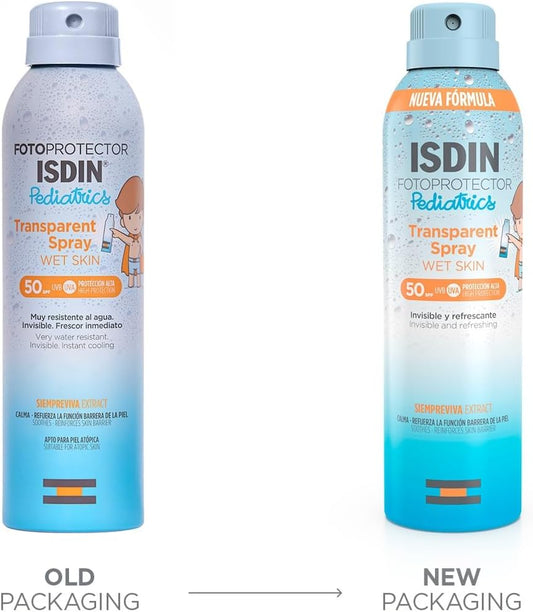 ISDIN Wet Skin Pediatrics Sunscreen Transparent Spray (250ml) | suitable for children from 3 years old onwards | High UVB UVA protection