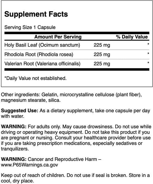 Swanson Rhodiola Holy Basil Valerian Stress Complex 225/225/225 Stress Mood Wellbeing Relaxation Support Milligrams 180 Capsules (4 Pack)