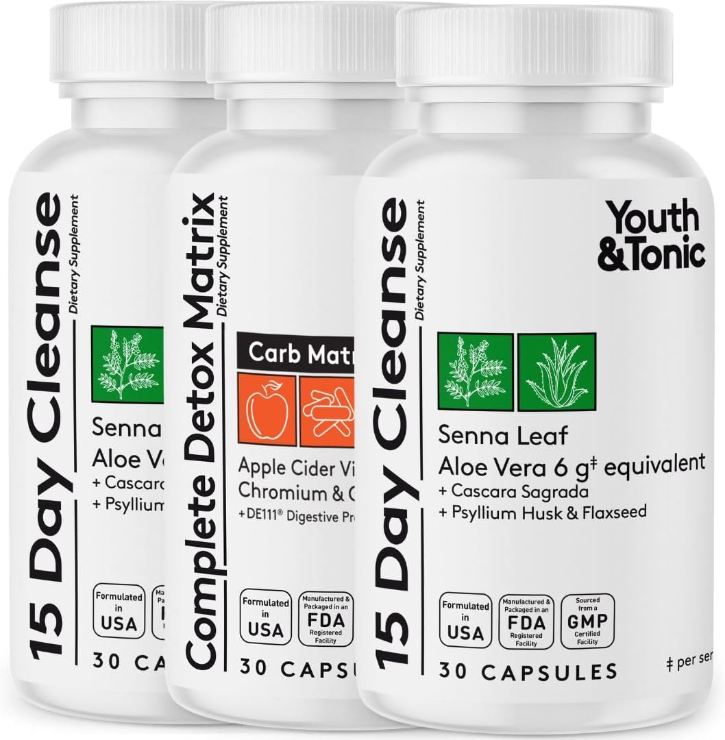 Youth & Tonic Extra Colon Cleanser & Complete Detox Matrix | Laxatives Fibers Acv Chromium Glucomannan | For Loss Of Waste, Break The Plateau, Bloating