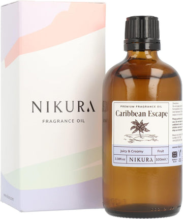 Nikura | Caribbean Escape Fragrance Oil - 100ml | Perfect for Soap Making, Candle Making, Wax Melts, Diffuser | Great for use in Bath Bombs, Perfume Oil, Perfume Scents | Vegan & UK Made