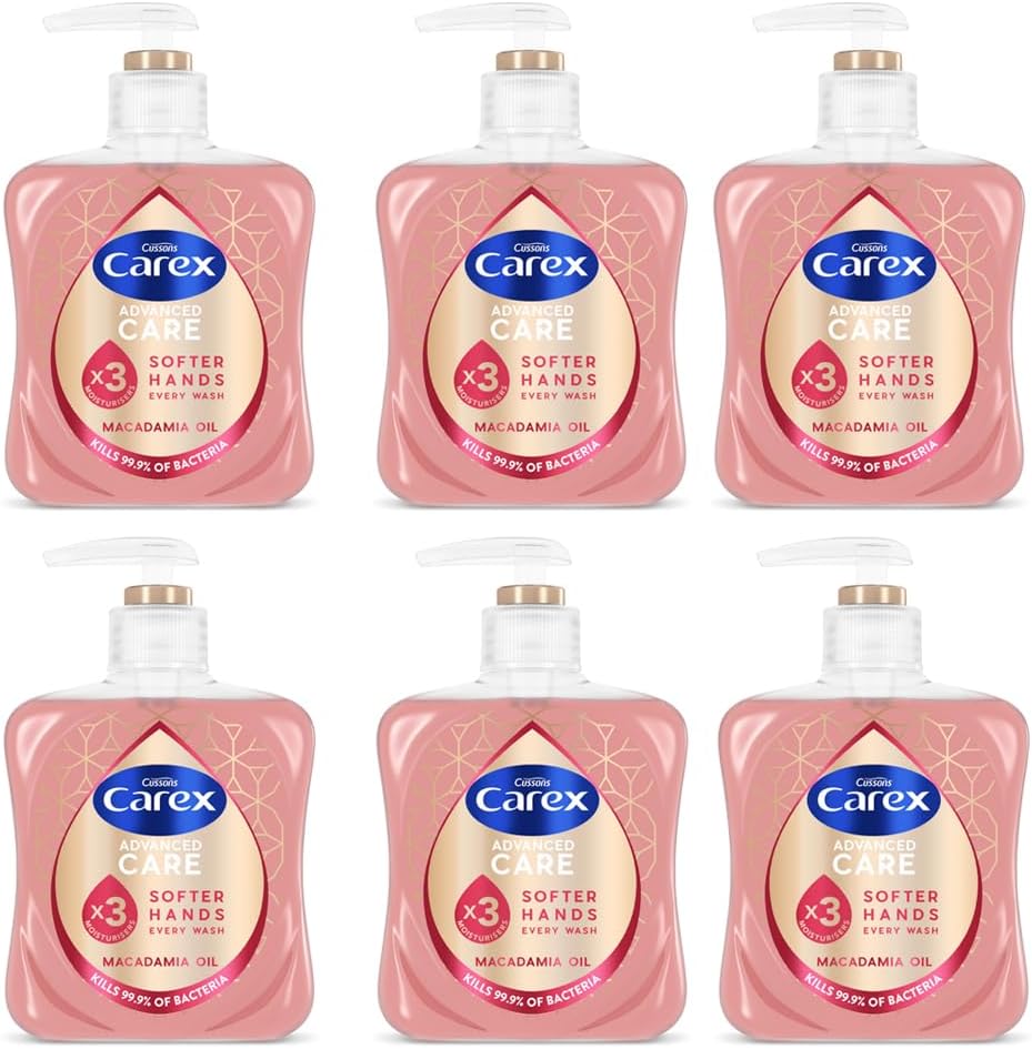 Carex Advanced Protect Sea Minerals Antibacterial Hand Wash, 3X More Moisturisers, Clean & Protect Hands, Bulk Buy, Pack Of 6 X 250 Ml