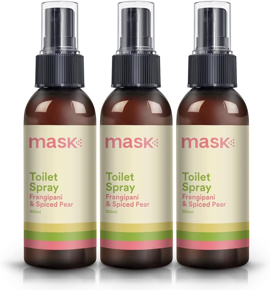 Mask - Toilet Odor Eliminator Spray, Non-Aerosol Odor Neutralizer Spray, Travel Size - Traps Odors Before You Go, 10.2 Fl Oz, Frangipani & Spiced Pear, Pack of 3