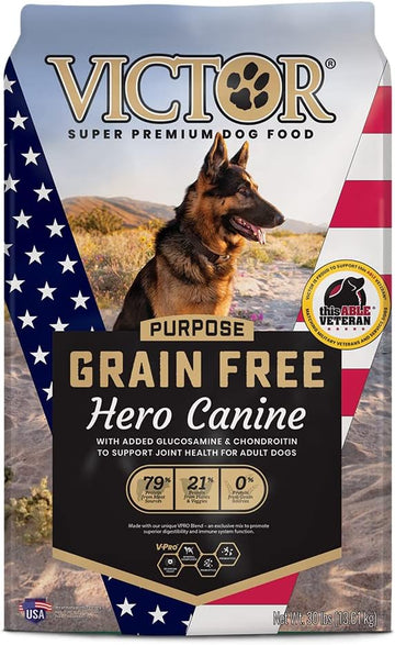 Victor Super Premium Dog Food – Purpose - Grain Free Hero Canine – Premium Gluten Free Dog Food For Active Adult Dogs – High Protein With Glucosamine And Chondroitin For Hip And Joint Health, 30Lbs