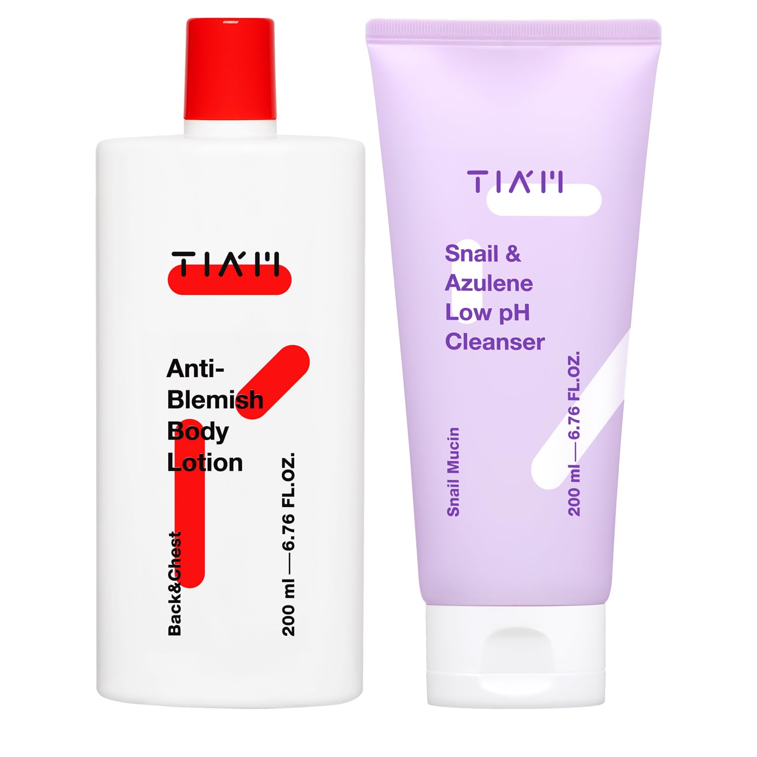 Tiam Skin Balance Duo: Anti-Blemish Body Lotion With Snail & Azulene Low Ph Cleanser, Bacne, Gentle Facial Cleansing, Korean Skincare Set