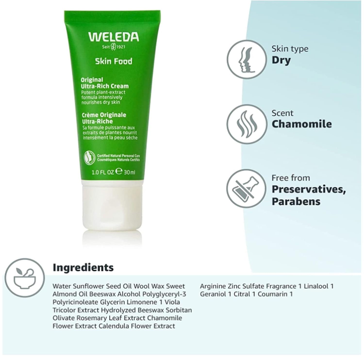 Weleda Skin Food Original Ultra-Rich Body Cream, 1 Fluid Ounce, Plant Rich Moisturizer with Pansy, Chamomile and Calendula : Everything Else