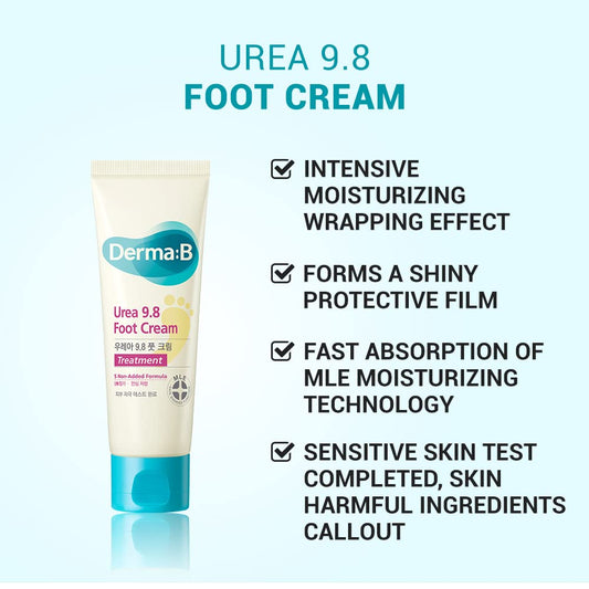 Derma B Urea 9.8% Foot Cream, Moisturizing Cream For Dry Cracked Feet With Camellia Oil, Hypoallergenic Leg Moisturizer For Sensitive Skin, Feet Spa, Chamomile, Woody-Scented, 2.7 Fl Oz, 80Ml, Kbeauty