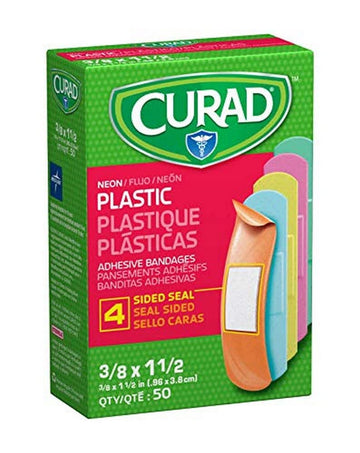 Curad Neon Plastic Adhesive Bandages, Assorted Colors, 3/4" X 3" (Case Of 1200)