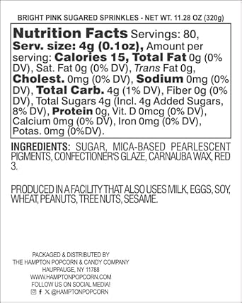 Hot Pink Sprinkles 11.28 Oz, Sanding Sugar Bright Pink, Pink Rimming Sugar, Sugar Sprinkles, Sanding Sugar For Cookie Decorating, Sanding Sugar For Baking, The Hampton Candy Company