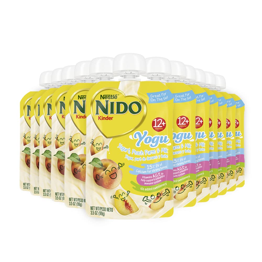 Nestle Nido Baby Food Pouches, Toddler, Yogurt, Peach Puree And Milk, 3.5 Oz (Pack Of 12)