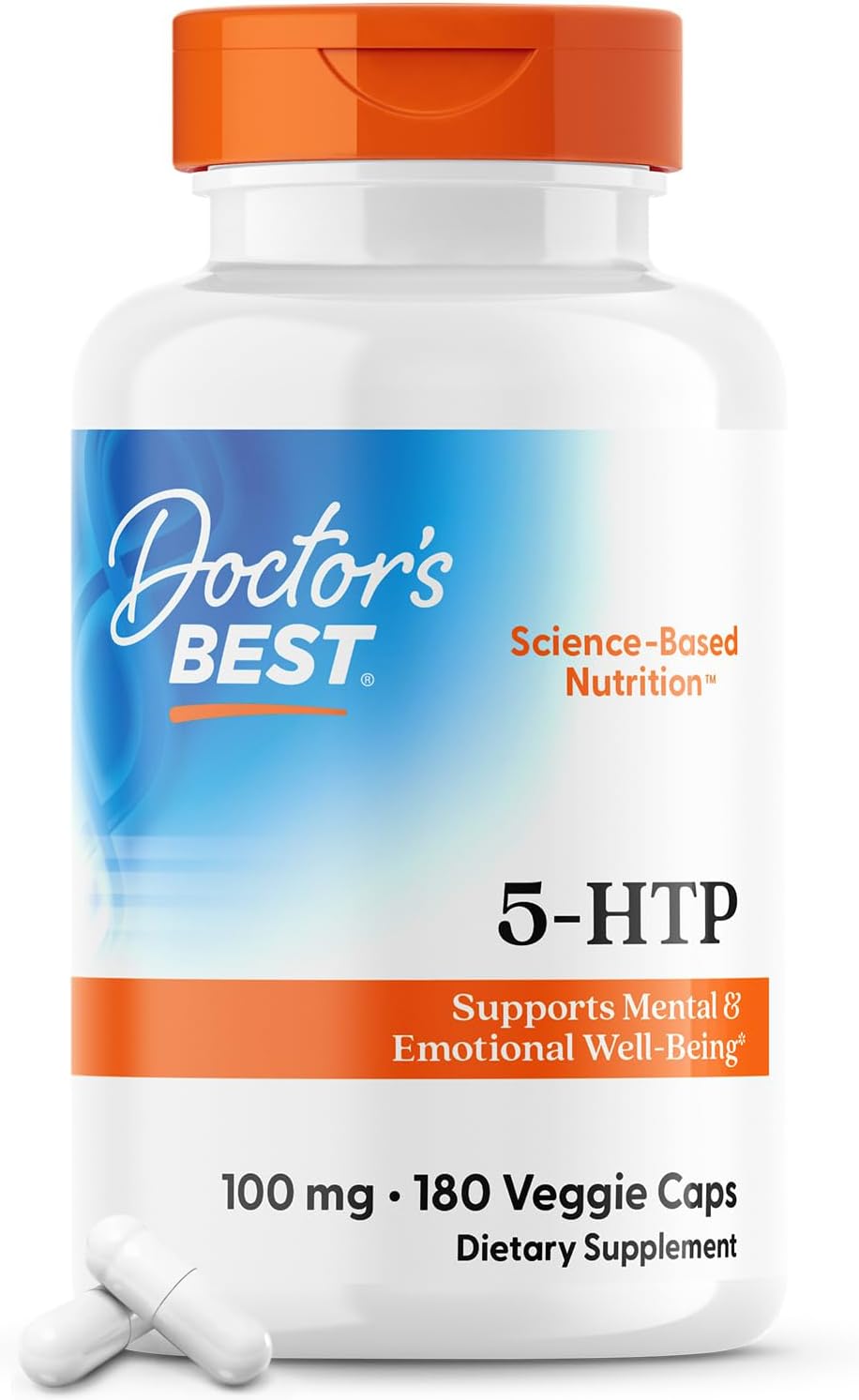 Doctor'S Best 5-Htp, Supports Mental & Emotional Well-Being, Non-Gmo, Vegan, Gluten Free, Soy Free, 100 Mg, 180 Veggie Caps