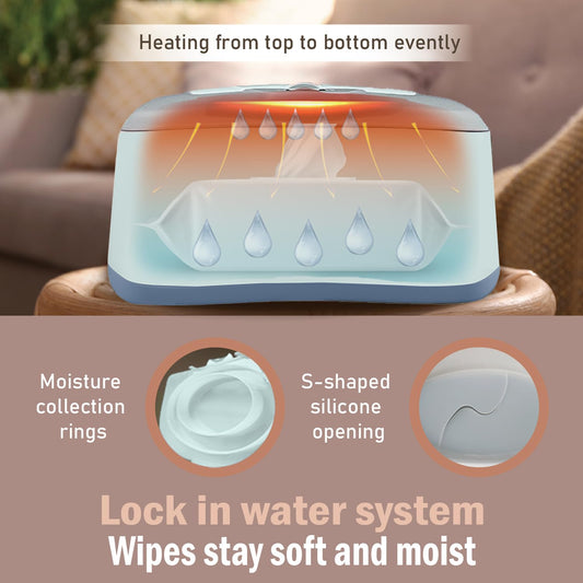 Baby Wet Wipe Warmer And Wet Wipe Dispenser, Holder And Case - With Easy Press On/Off Switch, Great Baby Gift (Blue/Grey) - Only At Amazon
