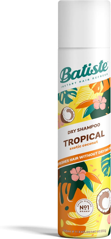 Batiste Dry Shampoo In Tropical 350Ml, Coconut & Floral Fragrance, No Rinse Spray To Refresh Hair In Between Washes