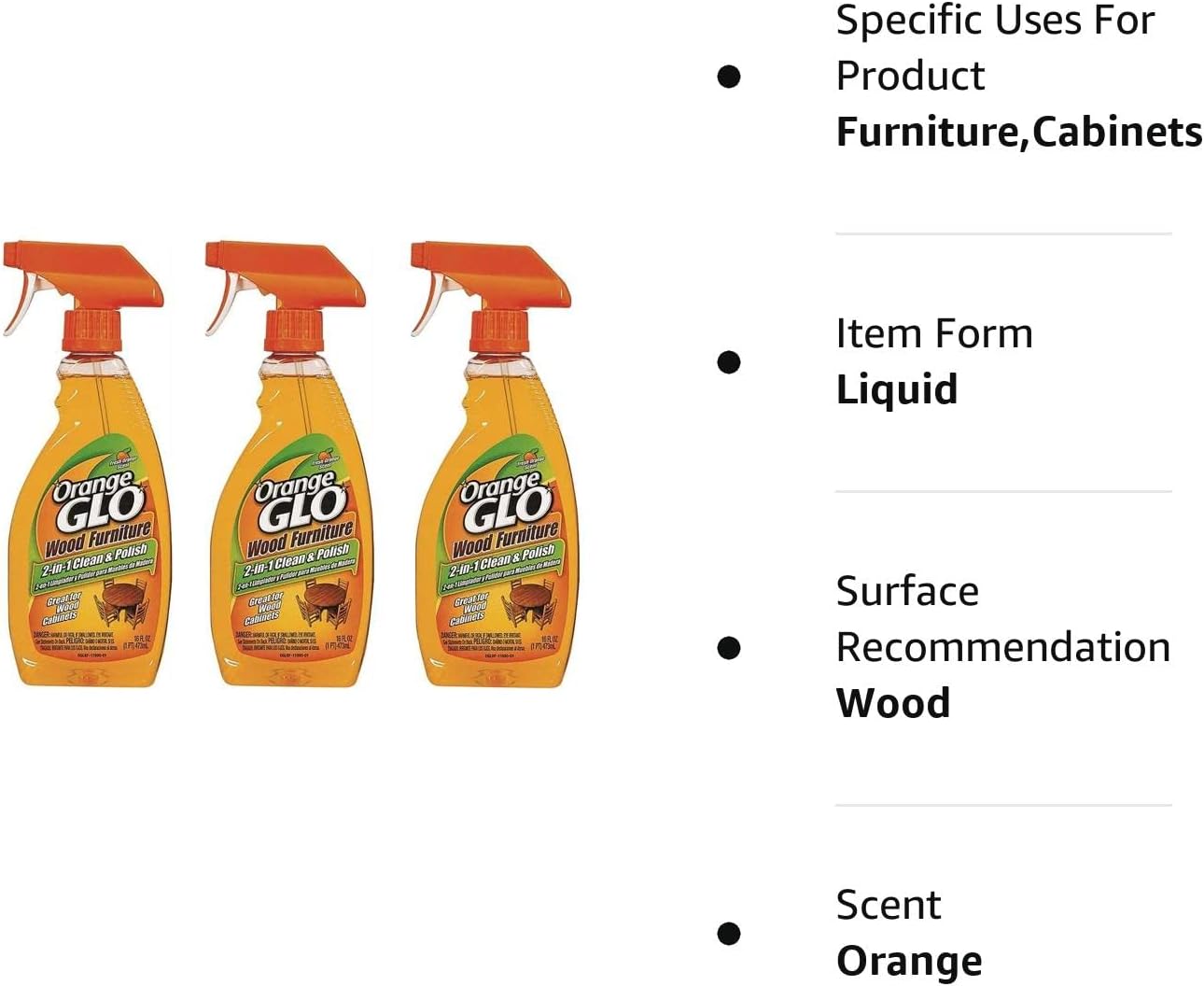 Glo 640823841079 (Pack of 3) Wood Furniture 2-in-1 Clean and Polish, 48 Fl Oz total : Health & Household