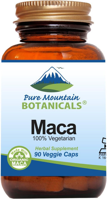 Pure Mountain Botanicals Maca Root Capsules - 90 Kosher Vegan Pills Now With 1000 Mg Organic Raw Macca And Gelatinized Maca Root