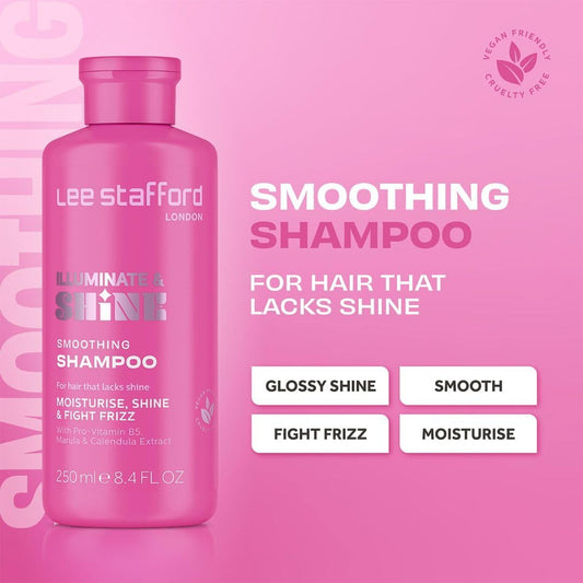 Lee Stafford Smoothing Shampoo | Illuminate & Shine - Best For Dry Dull Hair, Lightweight Clarifying Gel For A High Gloss Sleek Silk Shiny Finish, Infused With Marula Oil For Rich Moisture, 250 Ml