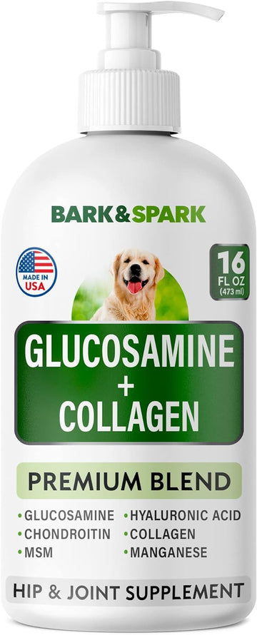 Liquid Glucosamine for Dogs - 16 Fl Oz Easy to Serve Joint Pain Relief Supplement - Advanced Formula with Chondroitin, MSM, Collagen - Hip & Joint Care - Made in USA