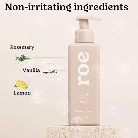 Roe Wellness- Toddler & Baby Body Wash & Shampoo Moisturizing Clean Ingredients | Suitable for Sensitive Skin, Fragrance-Free, Natural Vanilla Scent, Fresh Cleaning | 9.4 fl oz.